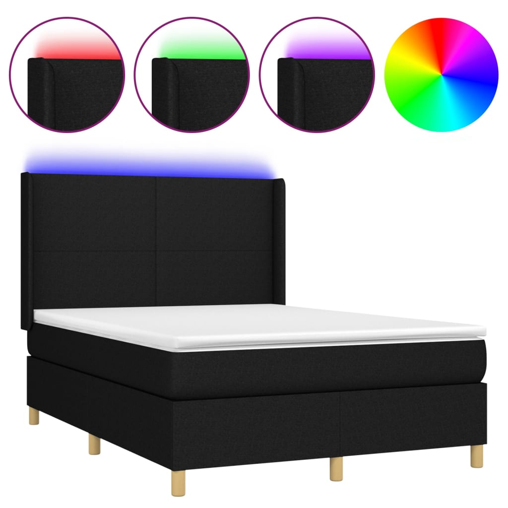 Sommier à lattes de lit matelas et LED Noir 140x190 cm Tissu - XIOS
