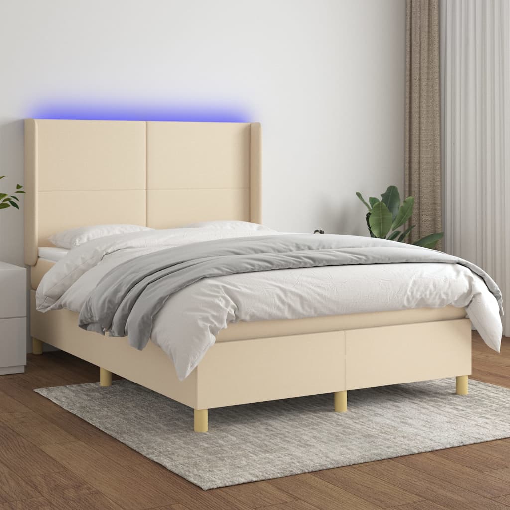 Sommier à lattes de lit matelas et LED Crème 140x190 cm Tissu - XIOS