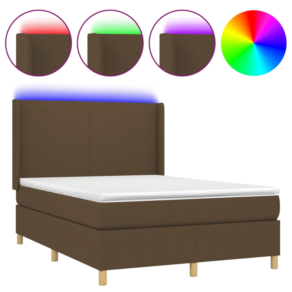 Sommier à lattes de lit matelas et LED Marron foncé 140x200 cm - XIOS