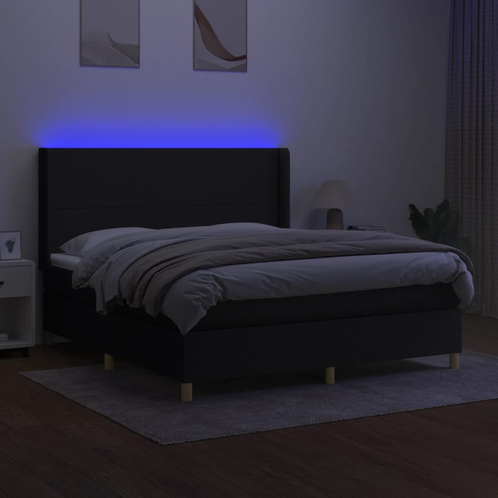 Sommier à lattes de lit matelas et LED Noir 160x200 cm Tissu - XIOS
