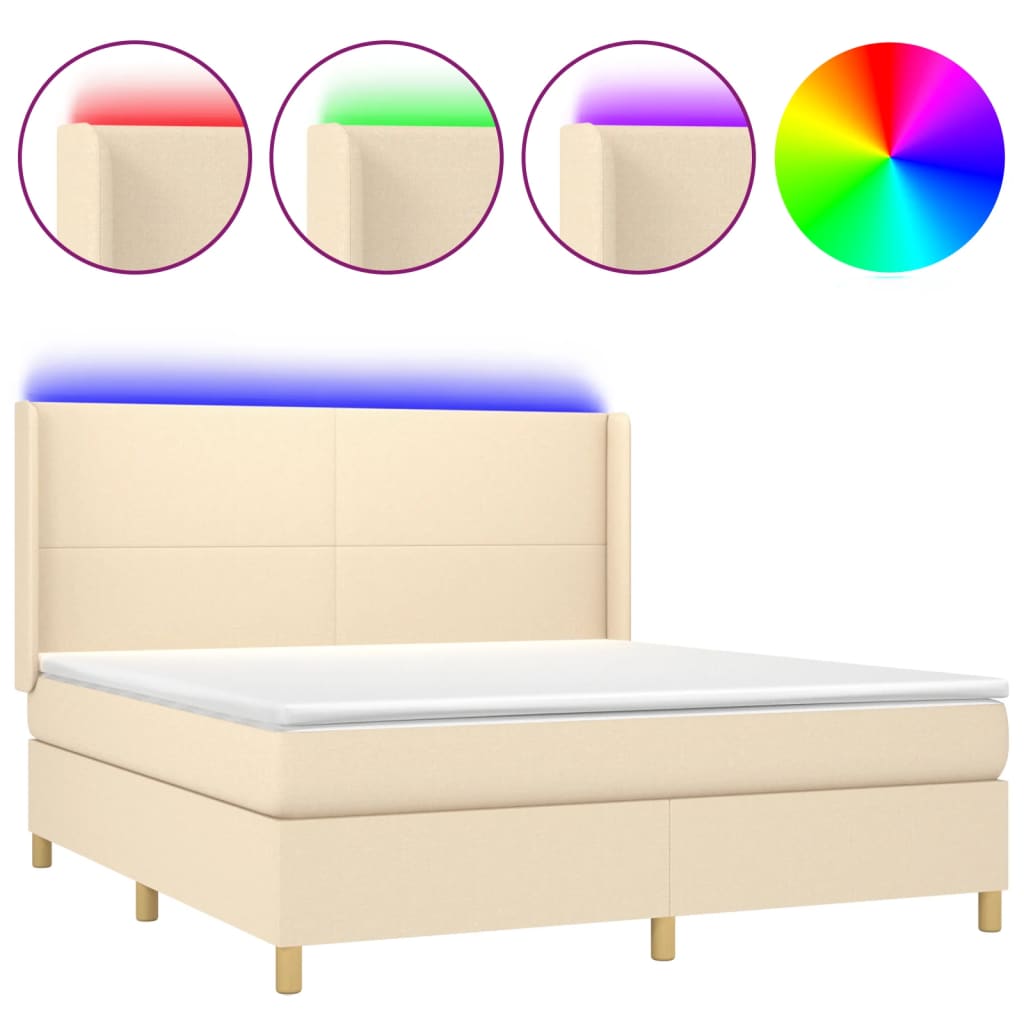 Sommier à lattes de lit matelas et LED Crème 160x200 cm Tissu - XIOS