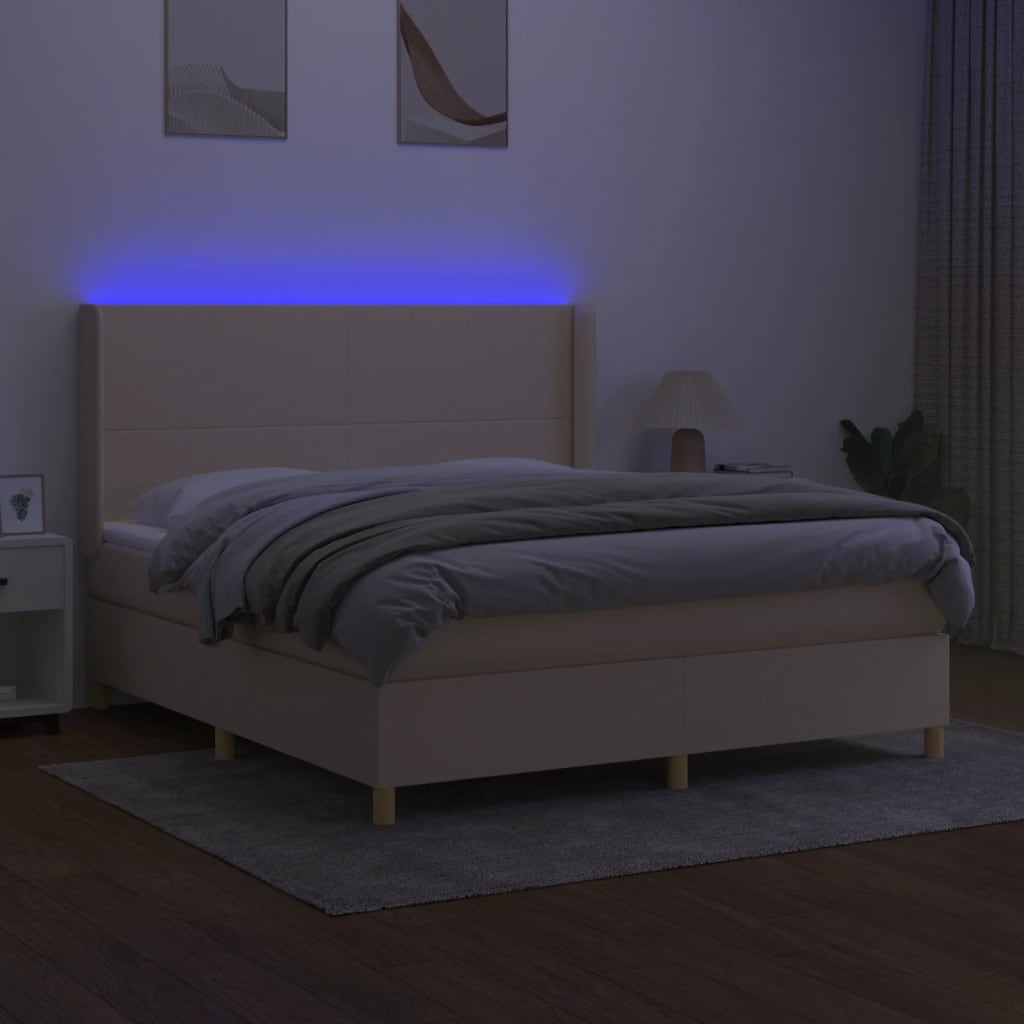 Sommier à lattes de lit matelas et LED Crème 160x200 cm Tissu - XIOS