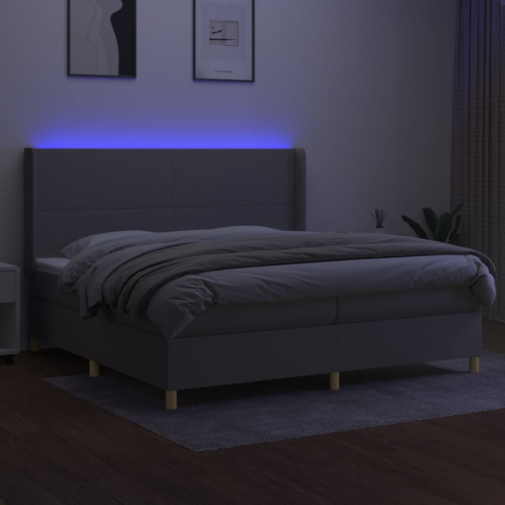 Sommier à lattes de lit matelas LED Gris clair 200x200 cm Tissu - XIOS