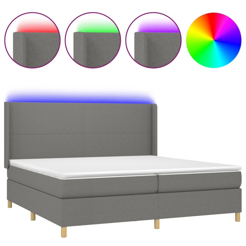Sommier à lattes de lit matelas LED Gris foncé 200x200 cm Tissu - XIOS