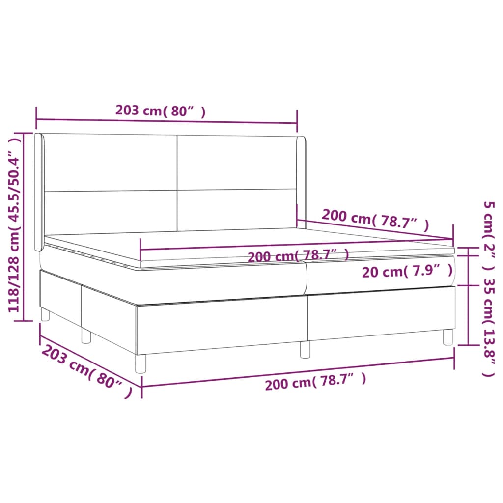 Sommier à lattes de lit matelas LED Gris foncé 200x200 cm Tissu - XIOS