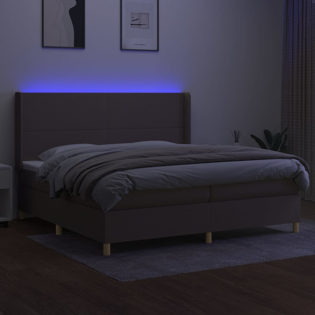 Sommier à lattes de lit matelas et LED Taupe 200x200 cm Tissu - XIOS