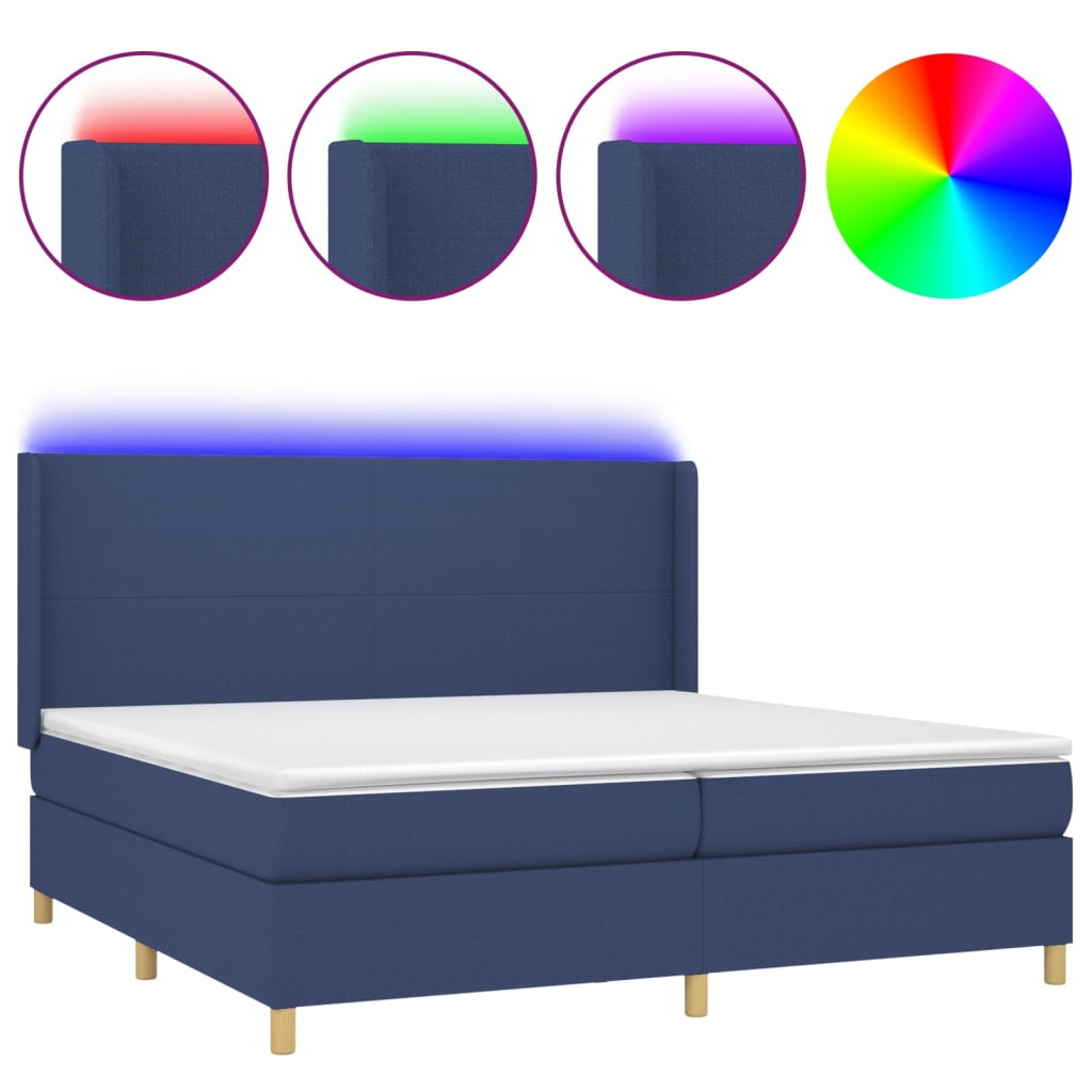 Sommier à lattes de lit matelas et LED Bleu 200x200 cm Tissu - XIOS