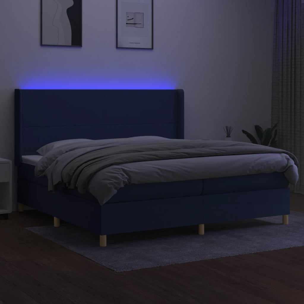 Sommier à lattes de lit matelas et LED Bleu 200x200 cm Tissu - XIOS