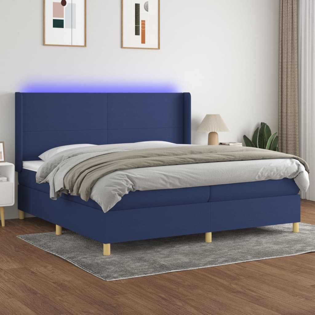 Sommier à lattes de lit matelas et LED Bleu 200x200 cm Tissu - XIOS