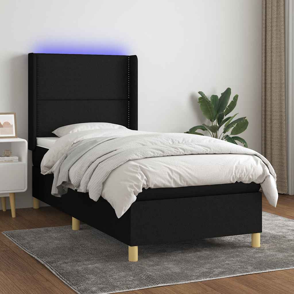 Sommier à lattes de lit matelas et LED Noir 80x200cm Tissu - XIOS