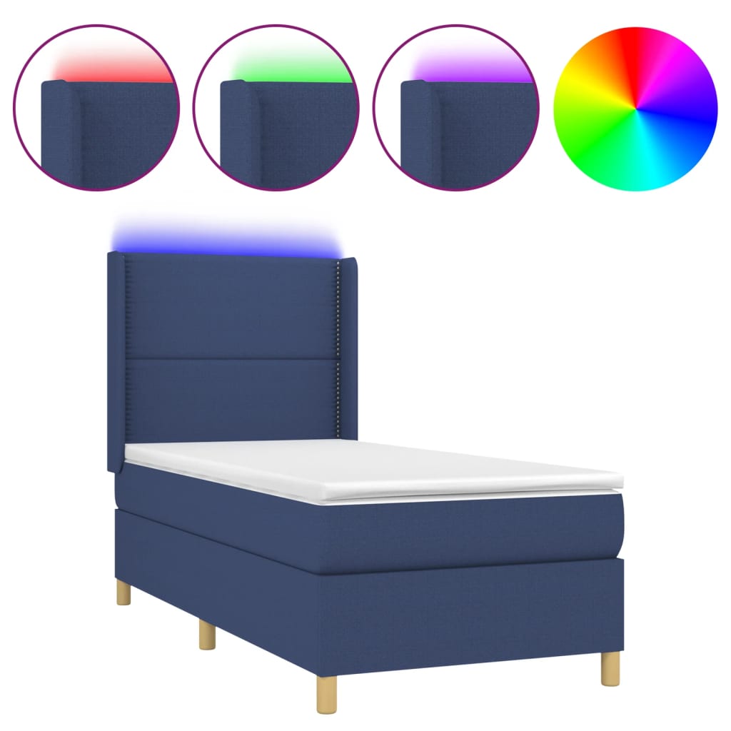 Sommier à lattes de lit matelas et LED Bleu 90x190 cm Tissu - XIOS
