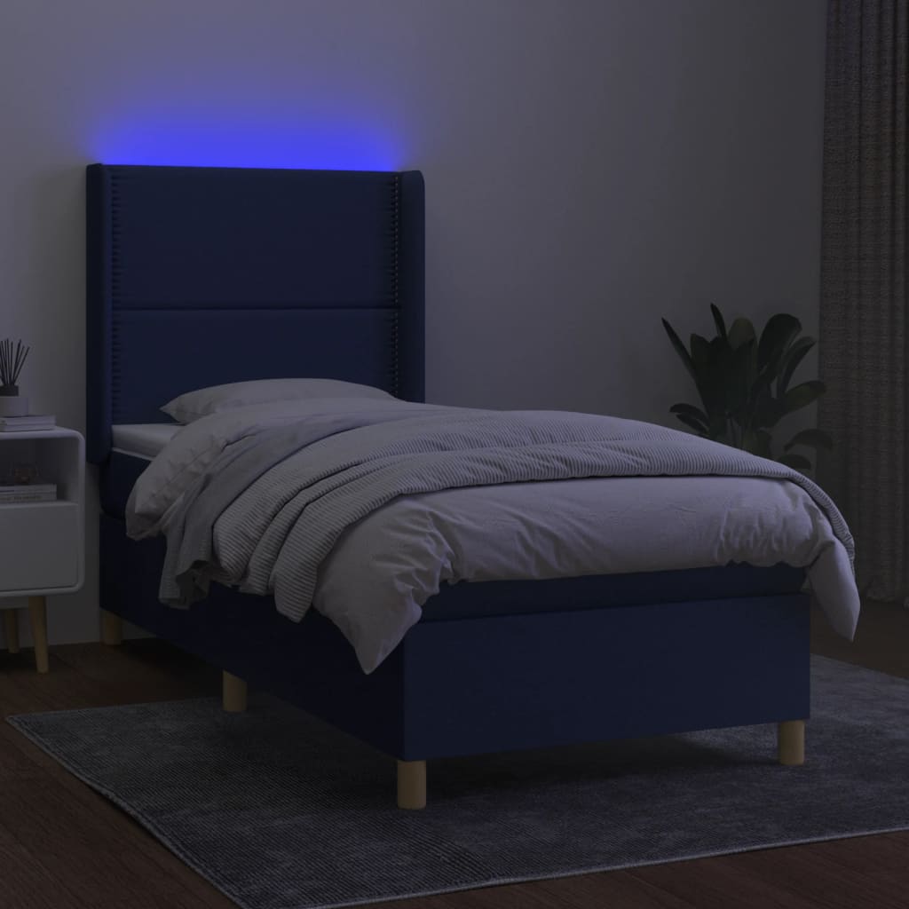 Sommier à lattes de lit matelas et LED Bleu 90x190 cm Tissu - XIOS
