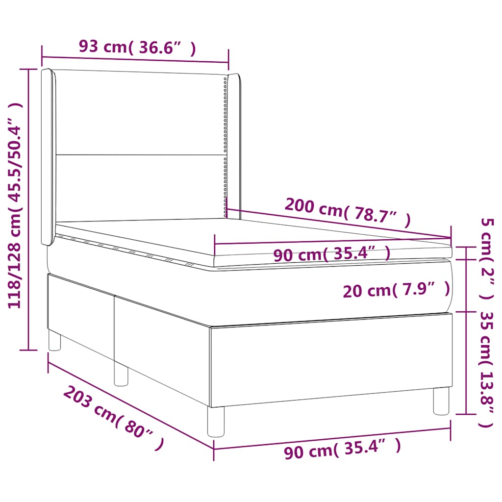 Sommier à lattes de lit matelas et LED Noir 90x200 cm Tissu - XIOS