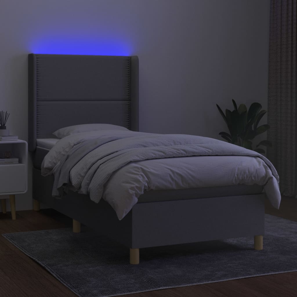 Sommier à lattes de lit matelas LED Gris clair 100x200 cm Tissu - XIOS