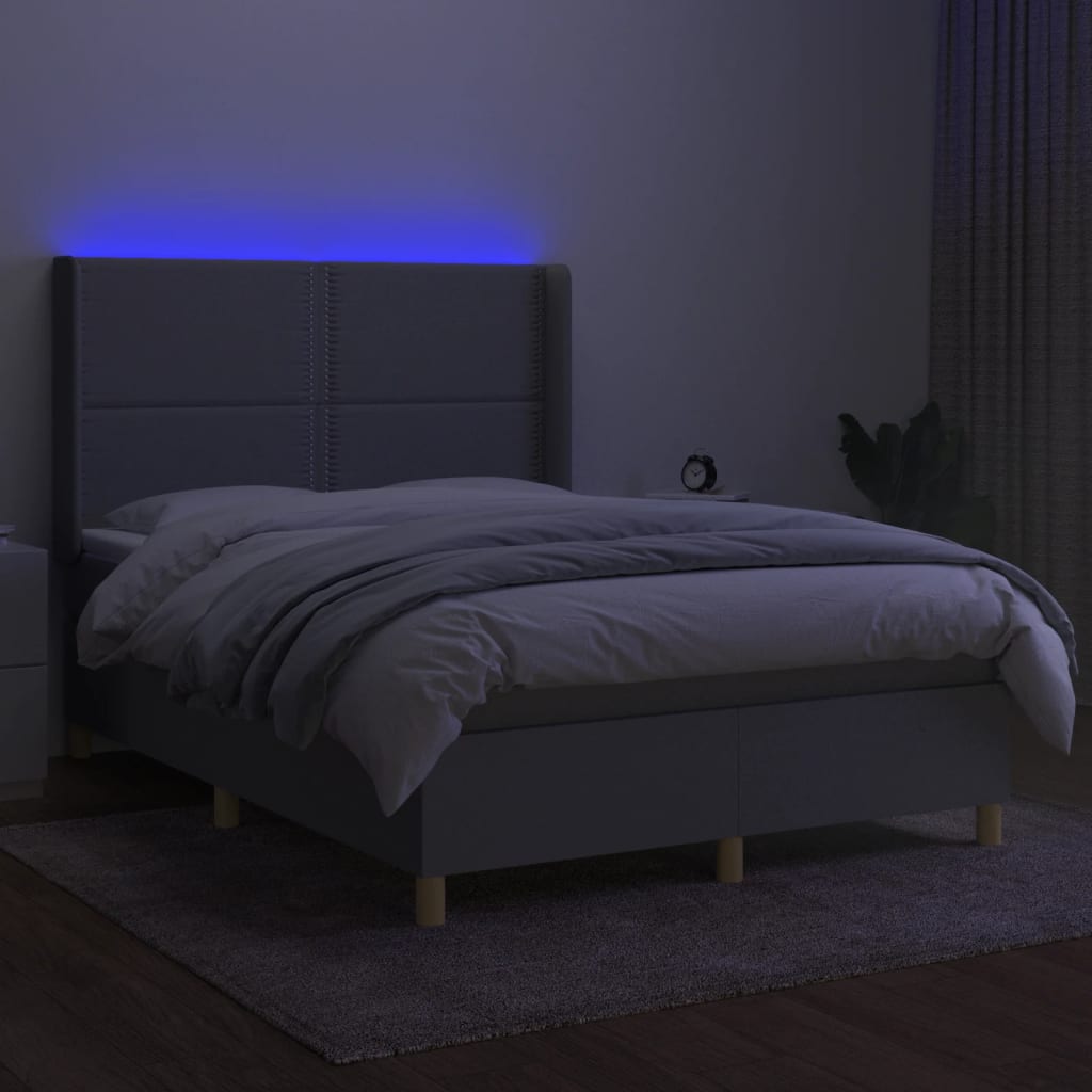 Sommier à lattes de lit matelas LED Gris clair 140x190 cm Tissu - XIOS