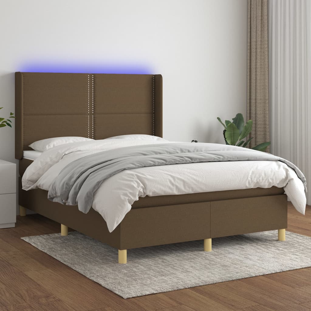 Sommier à lattes de lit matelas et LED Marron foncé 140x190 cm - XIOS