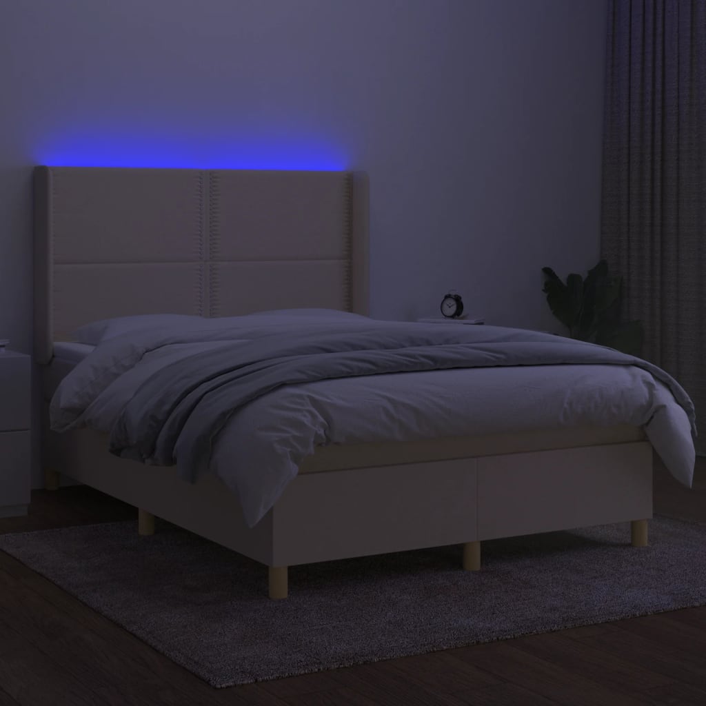 Sommier à lattes de lit matelas et LED Crème 140x200 cm Tissu - XIOS