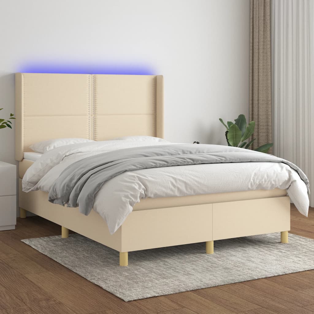 Sommier à lattes de lit matelas et LED Crème 140x200 cm Tissu - XIOS