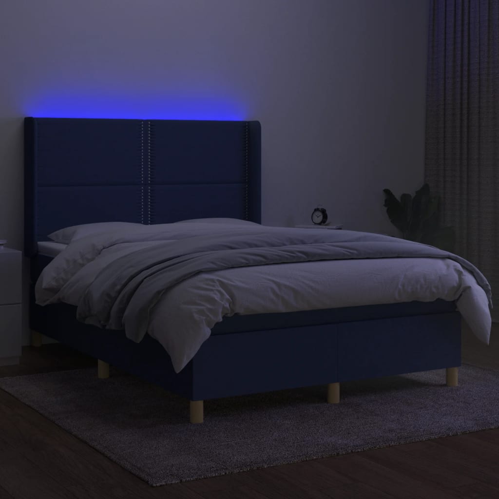 Sommier à lattes de lit matelas et LED Bleu 140x200 cm Tissu - XIOS