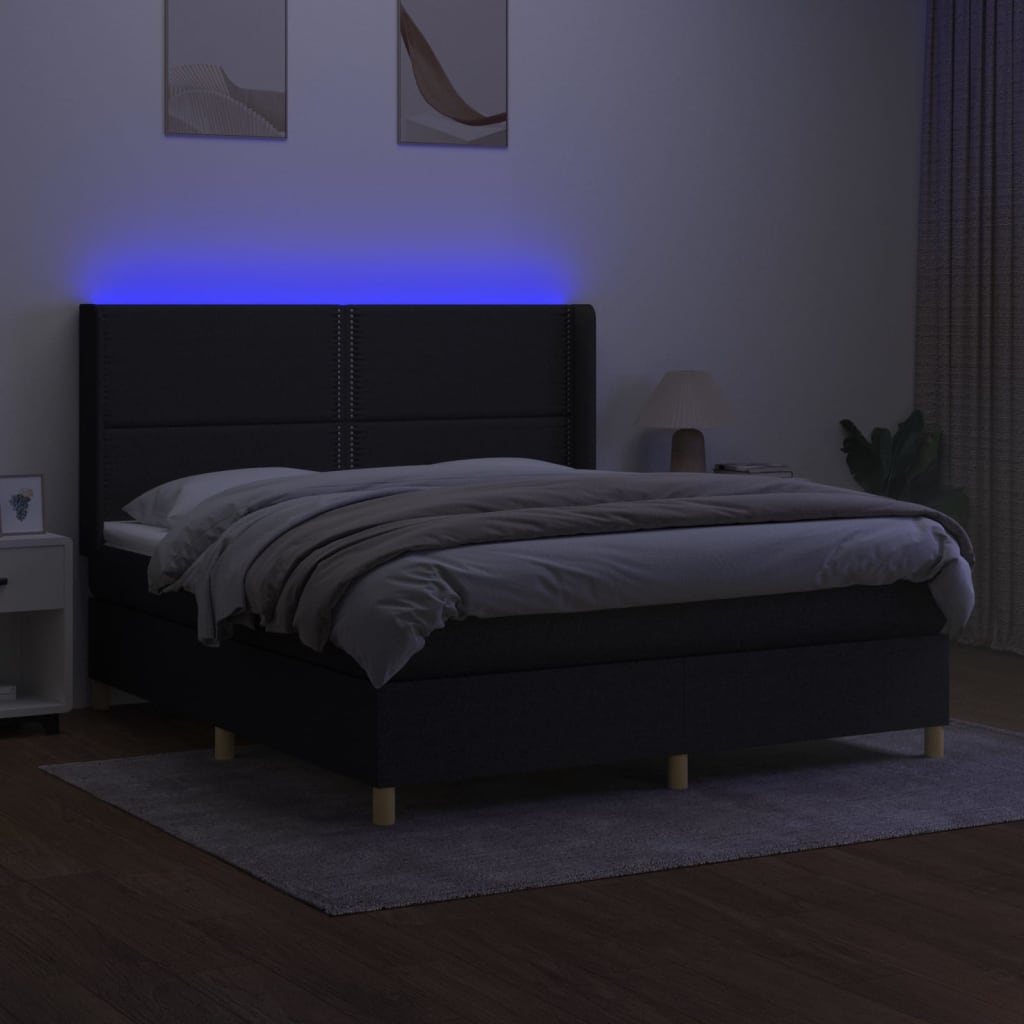 Sommier à lattes de lit matelas et LED Noir 160x200 cm Tissu - XIOS