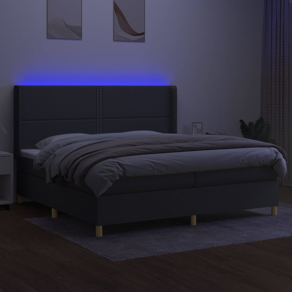 Sommier à lattes de lit matelas LED Gris foncé 200x200 cm Tissu - XIOS