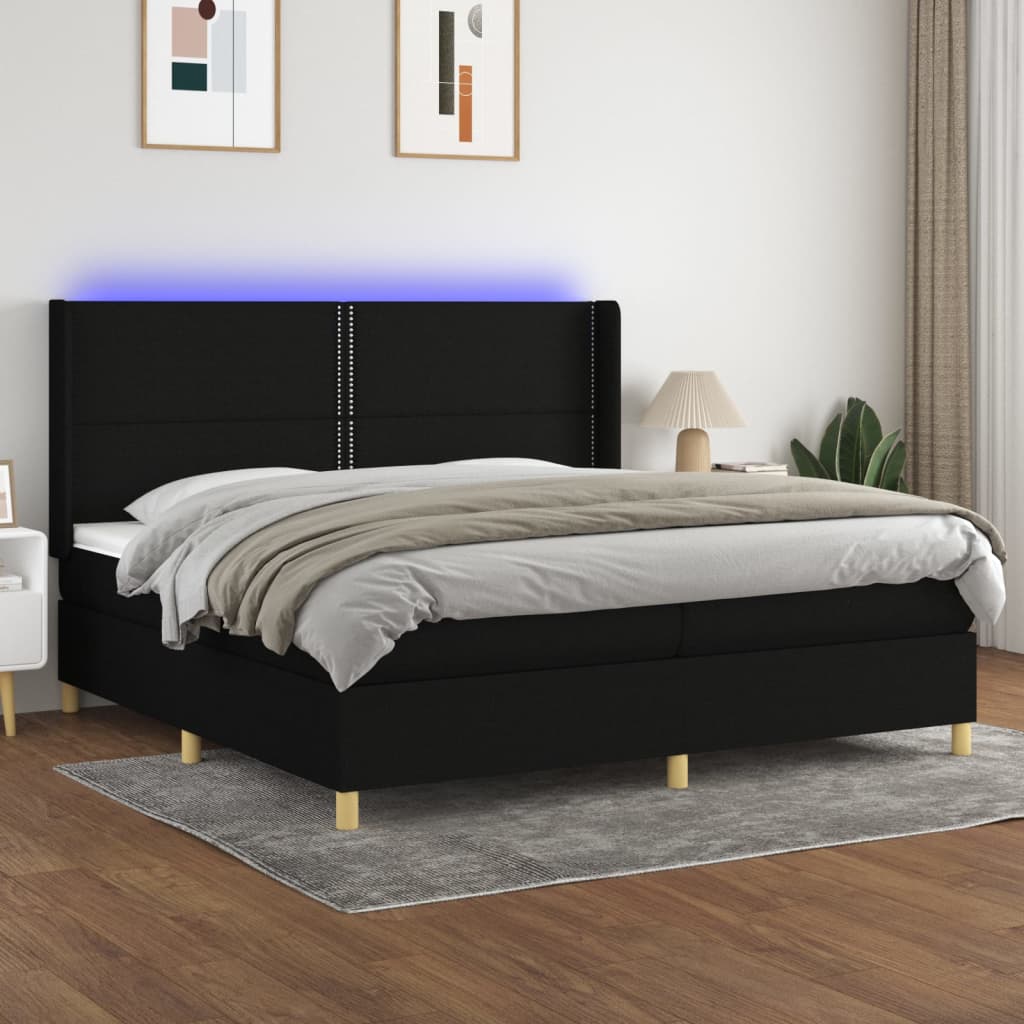 Sommier à lattes de lit matelas et LED Noir 200x200 cm Tissu - XIOS