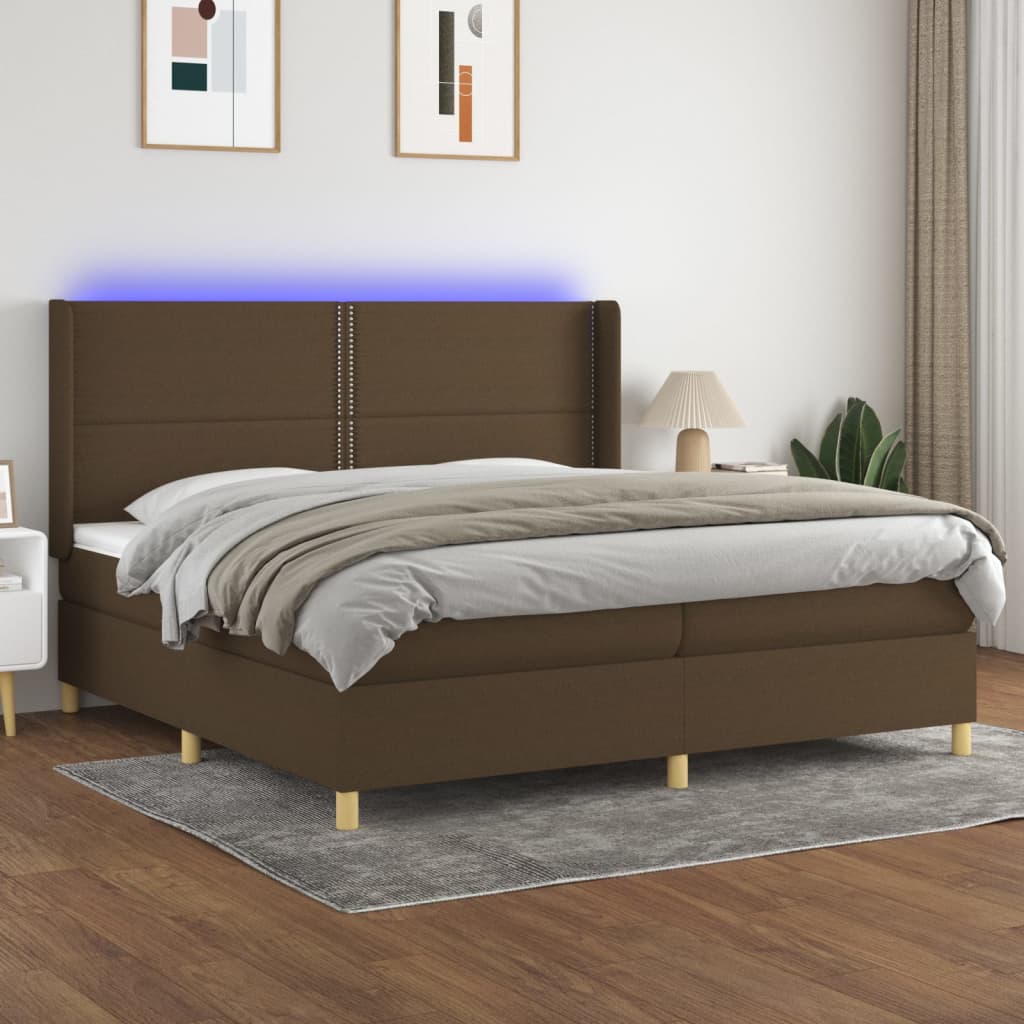 Sommier à lattes de lit matelas et LED Marron foncé 200x200 cm - XIOS