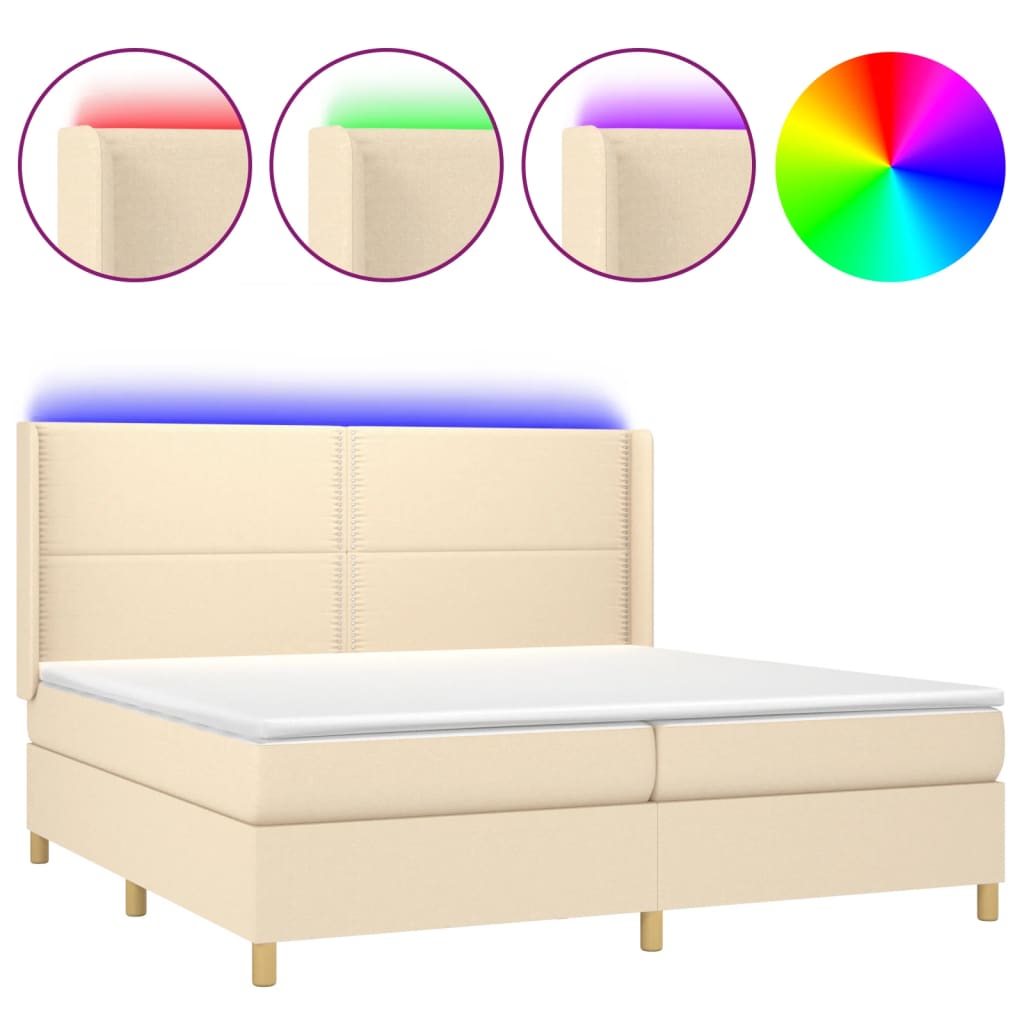 Sommier à lattes de lit matelas et LED Crème 200x200 cm Tissu - XIOS