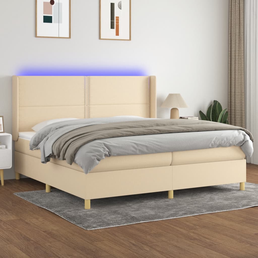 Sommier à lattes de lit matelas et LED Crème 200x200 cm Tissu - XIOS
