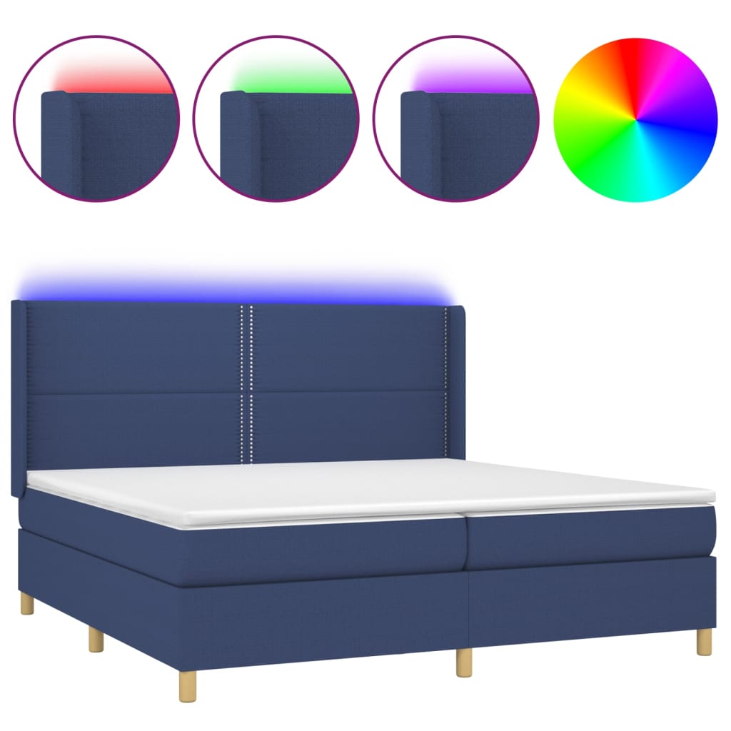 Sommier à lattes de lit matelas et LED Bleu 200x200 cm Tissu - XIOS