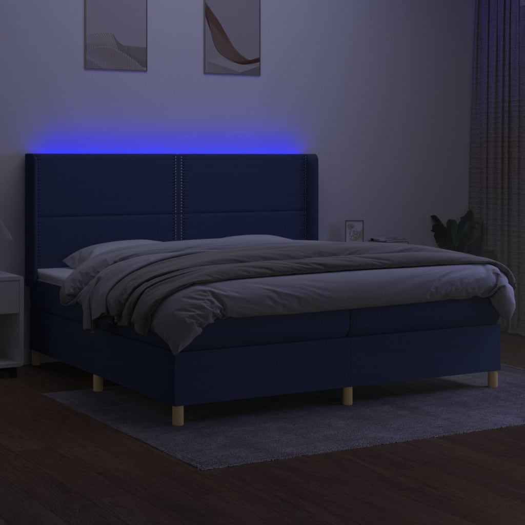 Sommier à lattes de lit matelas et LED Bleu 200x200 cm Tissu - XIOS