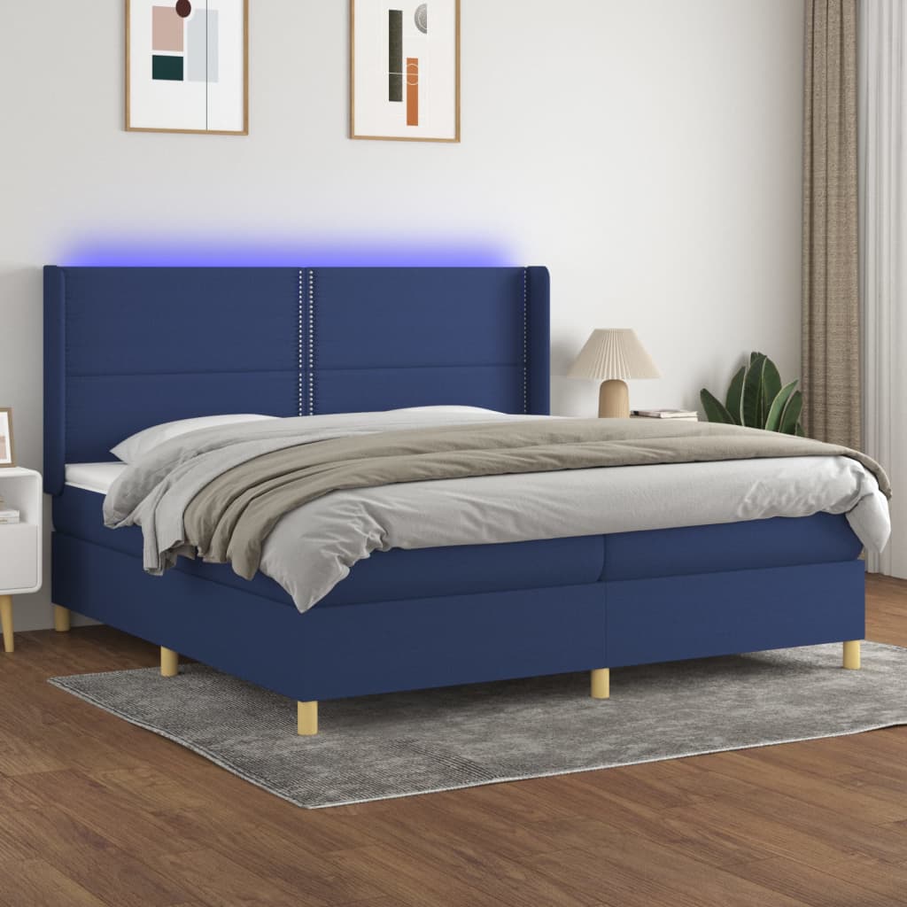 Sommier à lattes de lit matelas et LED Bleu 200x200 cm Tissu - XIOS