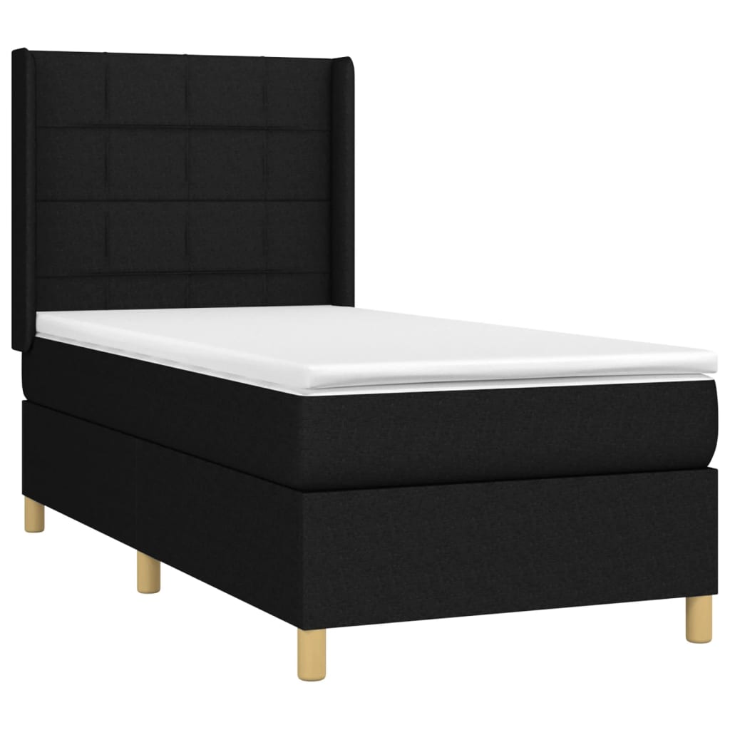 Sommier à lattes de lit matelas et LED Noir 90x200 cm Tissu - XIOS