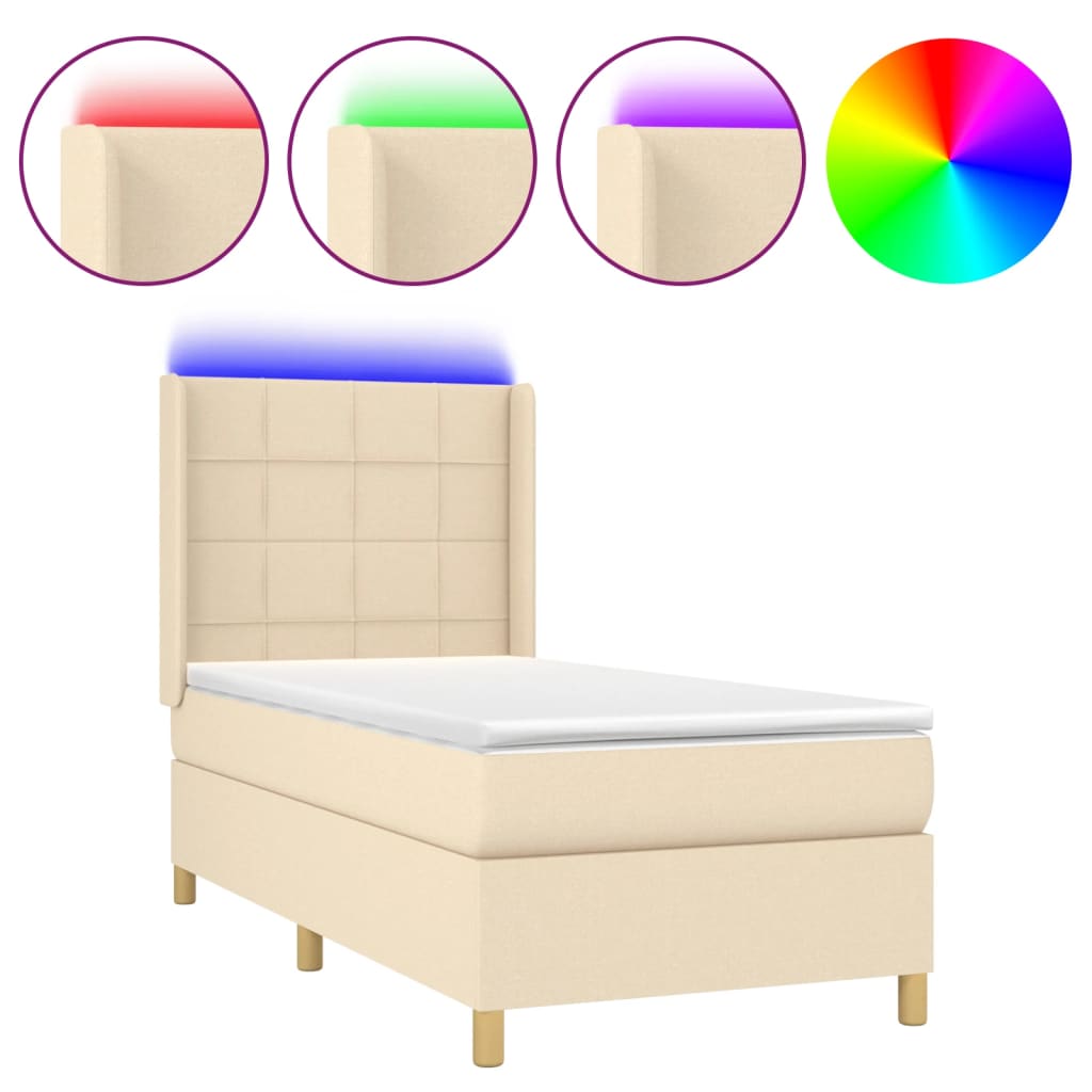 Sommier à lattes de lit matelas et LED Crème 90x200 cm Tissu - XIOS