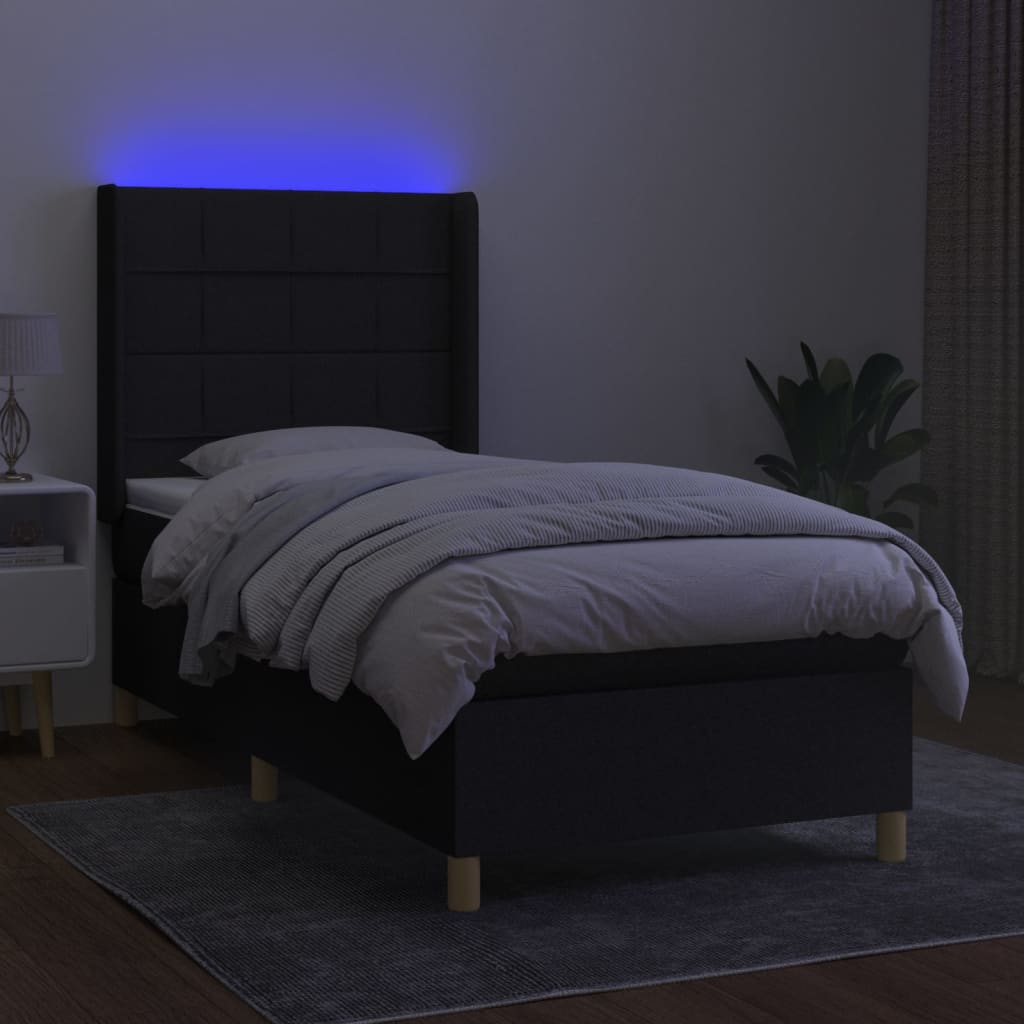 Sommier à lattes de lit matelas et LED Noir 100x200 cm Tissu - XIOS