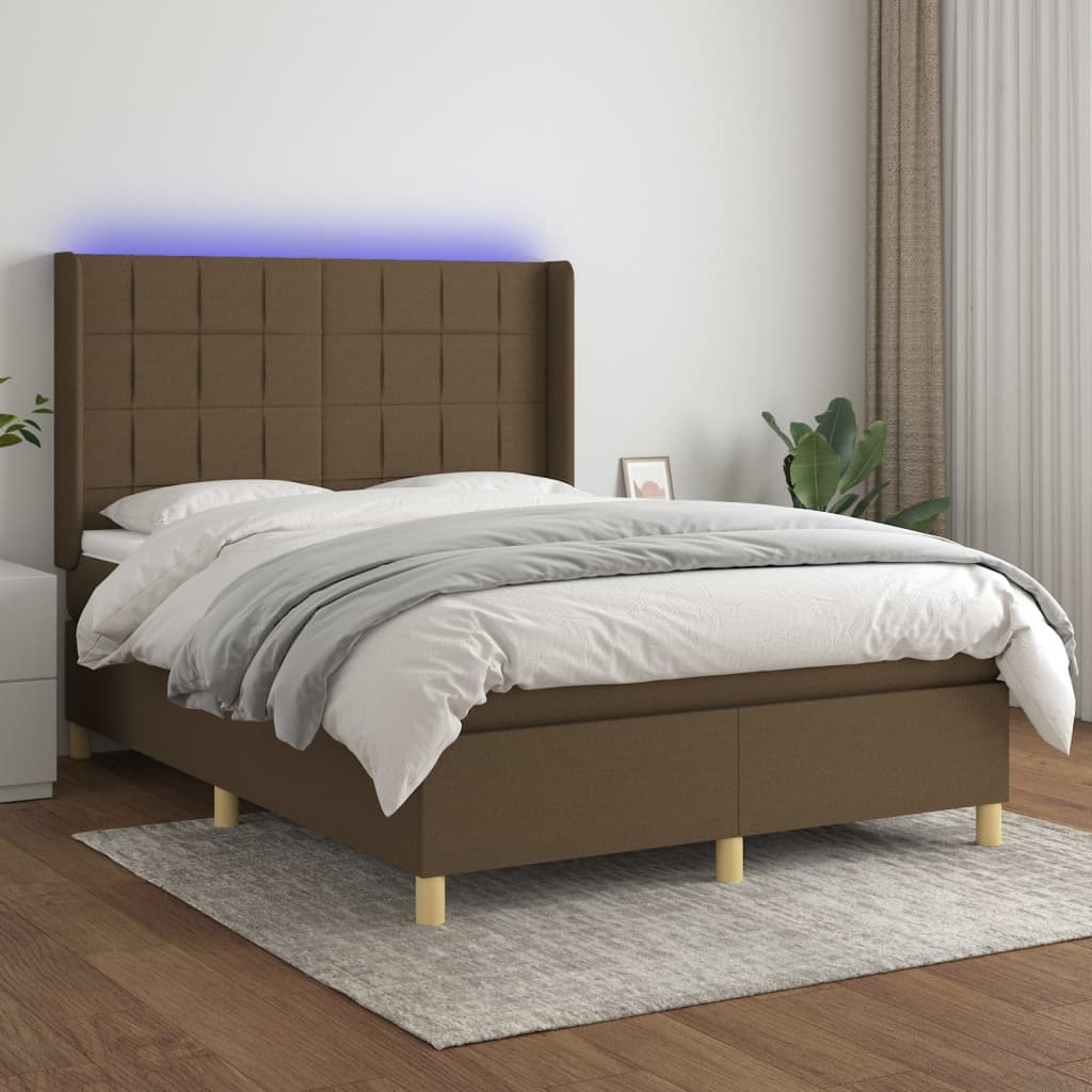 Sommier à lattes de lit matelas et LED Marron foncé 140x190 cm - XIOS