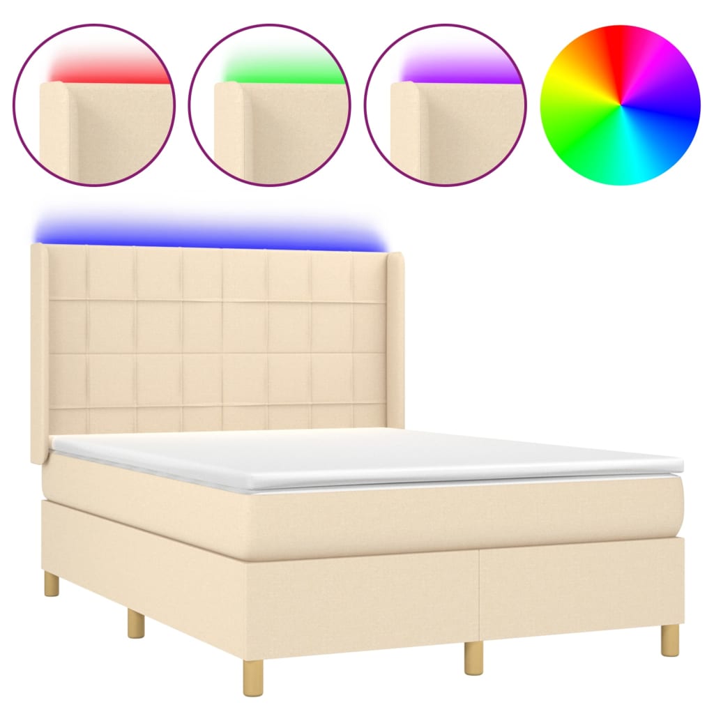Sommier à lattes de lit matelas et LED Crème 140x190 cm Tissu