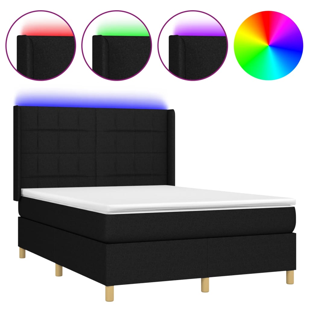 Sommier à lattes de lit matelas et LED Noir 140x200 cm Tissu - XIOS
