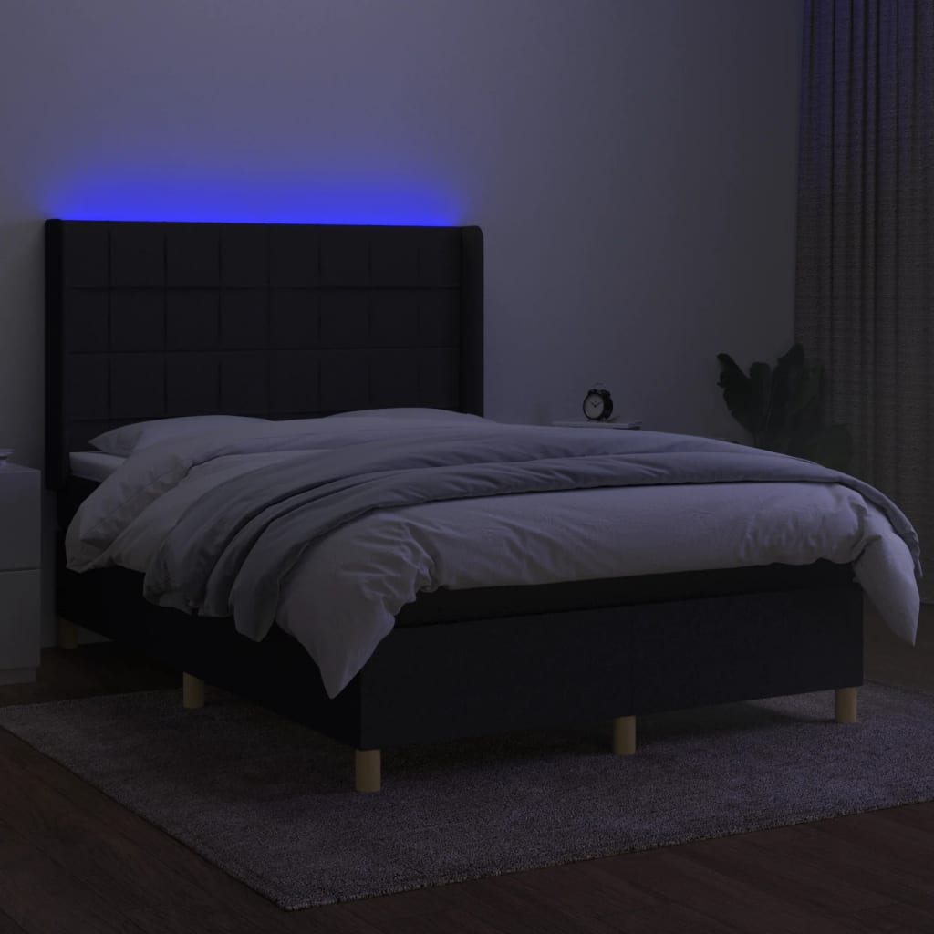 Sommier à lattes de lit matelas et LED Noir 140x200 cm Tissu - XIOS
