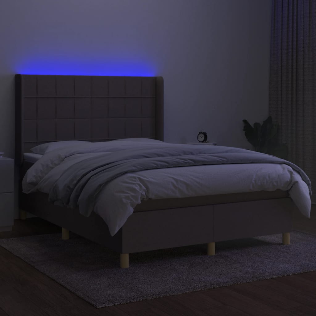 Sommier à lattes de lit matelas et LED Taupe 140x200 cm Tissu - XIOS
