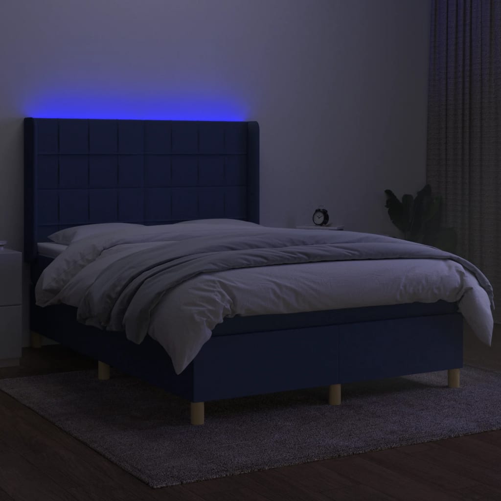 Sommier à lattes de lit matelas et LED Bleu 140x200 cm Tissu - XIOS