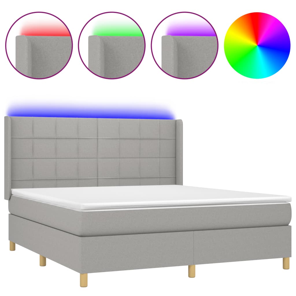 Sommier à lattes de lit matelas LED Gris clair 160x200 cm Tissu - XIOS