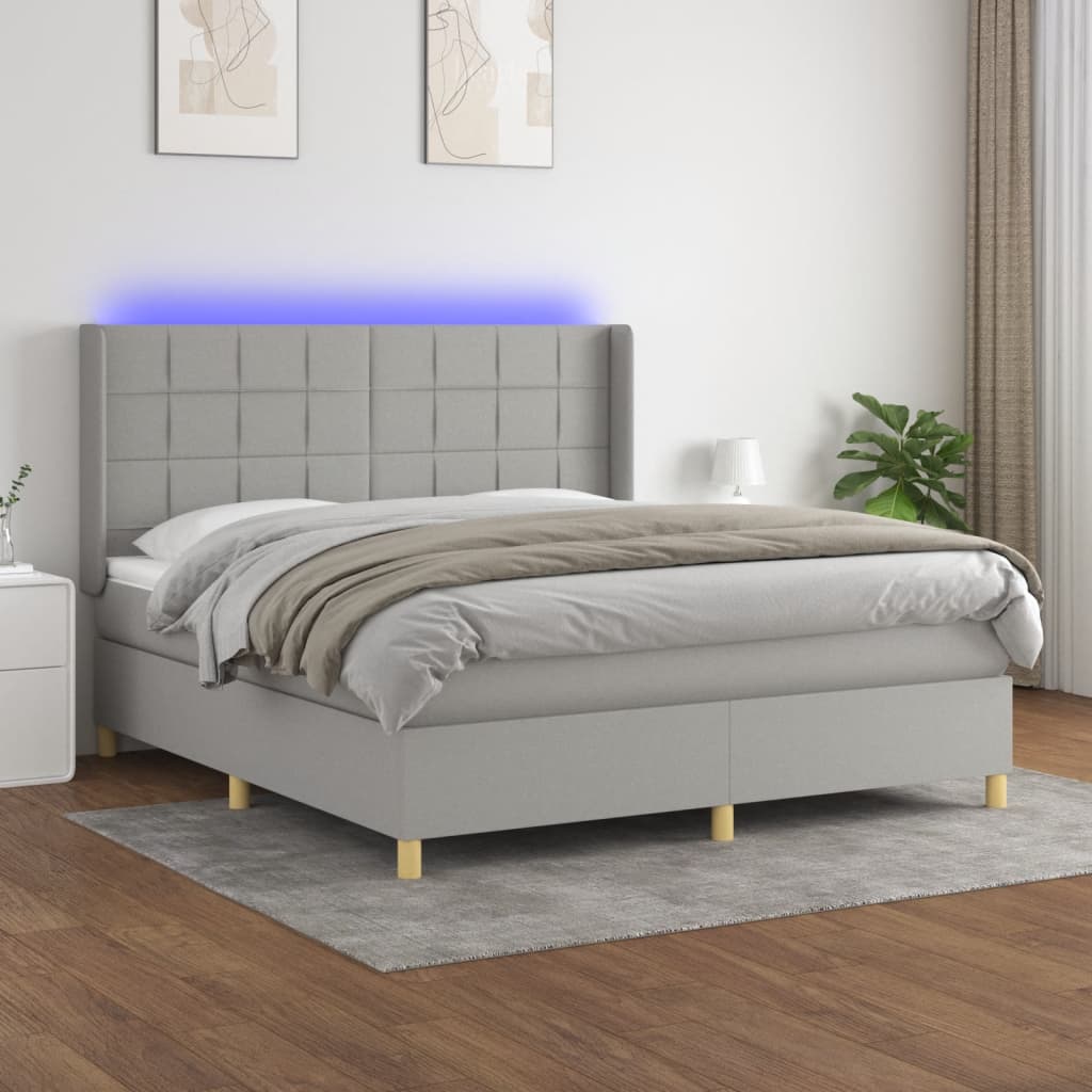 Sommier à lattes de lit matelas LED Gris clair 160x200 cm Tissu - XIOS