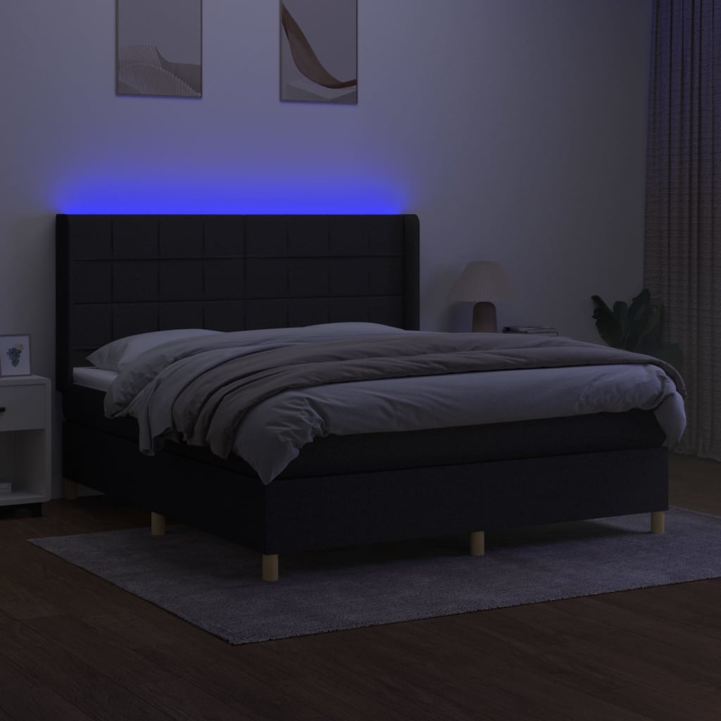 Sommier à lattes de lit matelas et LED Noir 160x200 cm Tissu - XIOS