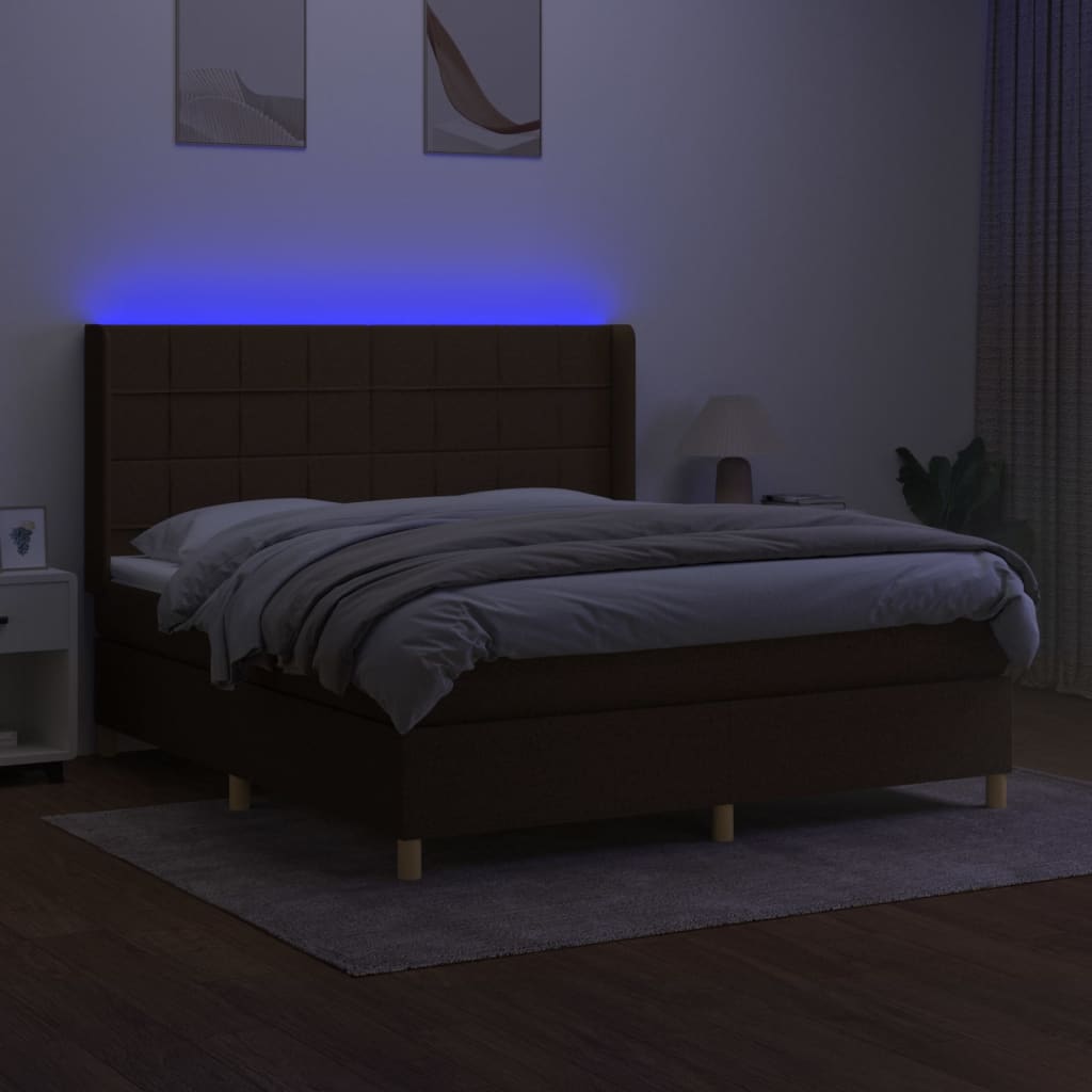 Sommier à lattes de lit matelas et LED Marron foncé 160x200 cm - XIOS