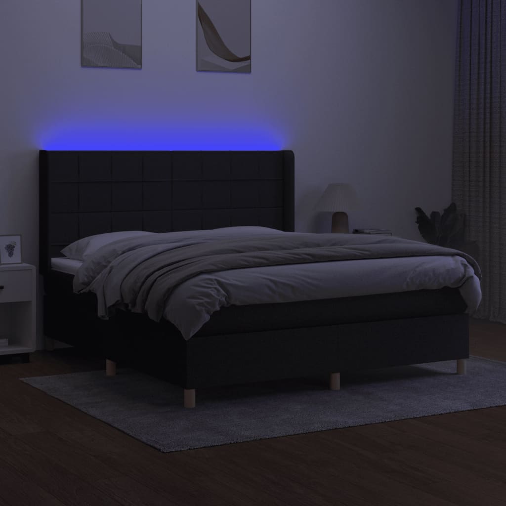Sommier à lattes de lit matelas et LED Noir 180x200 cm Tissu - XIOS