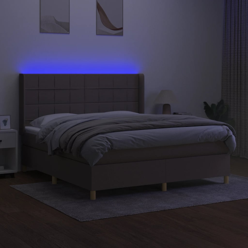 Sommier à lattes de lit matelas et LED Taupe 180x200 cm Tissu - XIOS