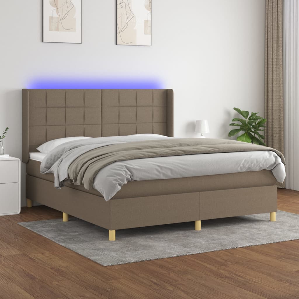 Sommier à lattes de lit matelas et LED Taupe 180x200 cm Tissu - XIOS