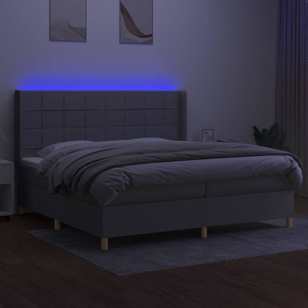 Sommier à lattes de lit matelas LED Gris clair 200x200 cm Tissu - XIOS
