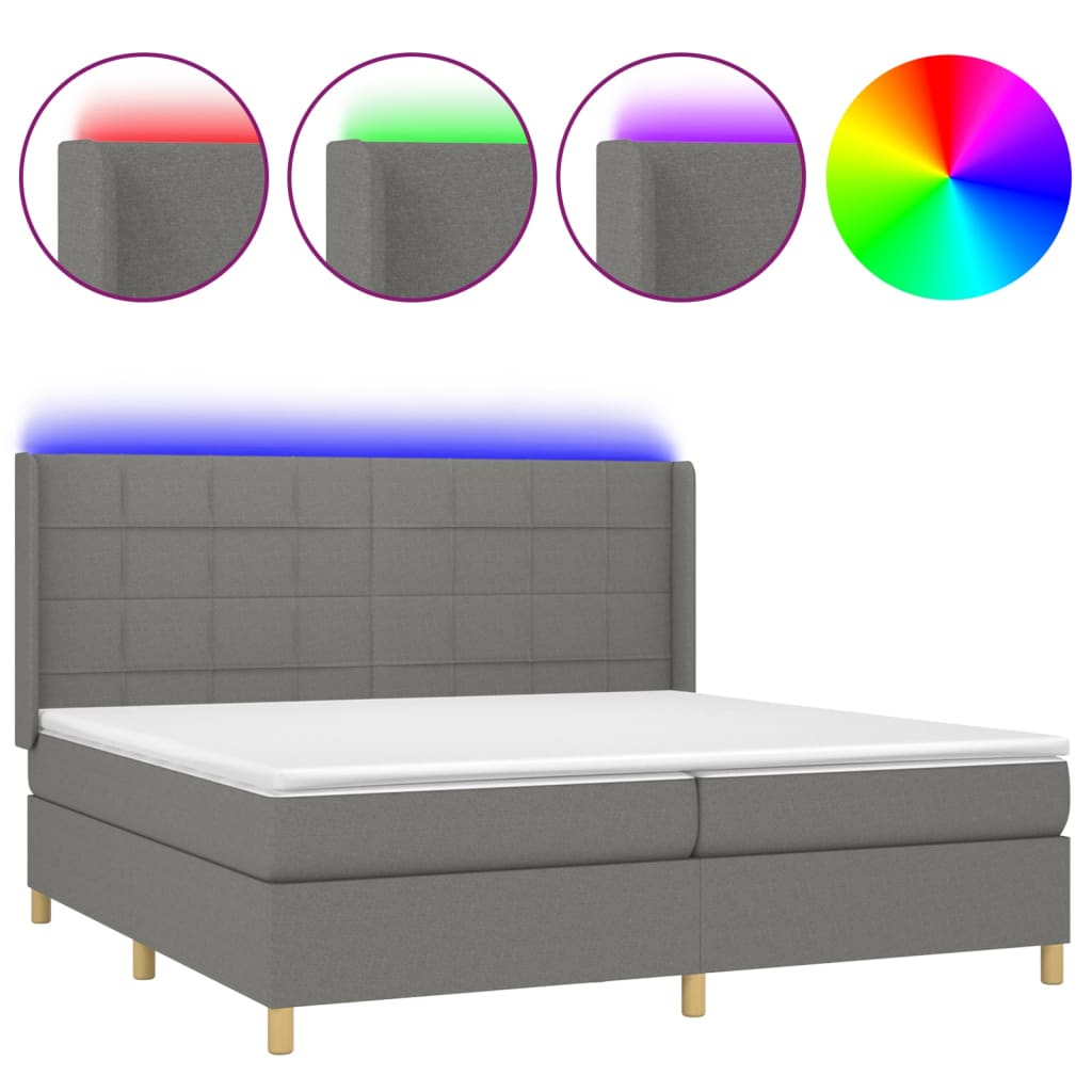 Sommier à lattes de lit matelas LED Gris foncé 200x200 cm Tissu - XIOS